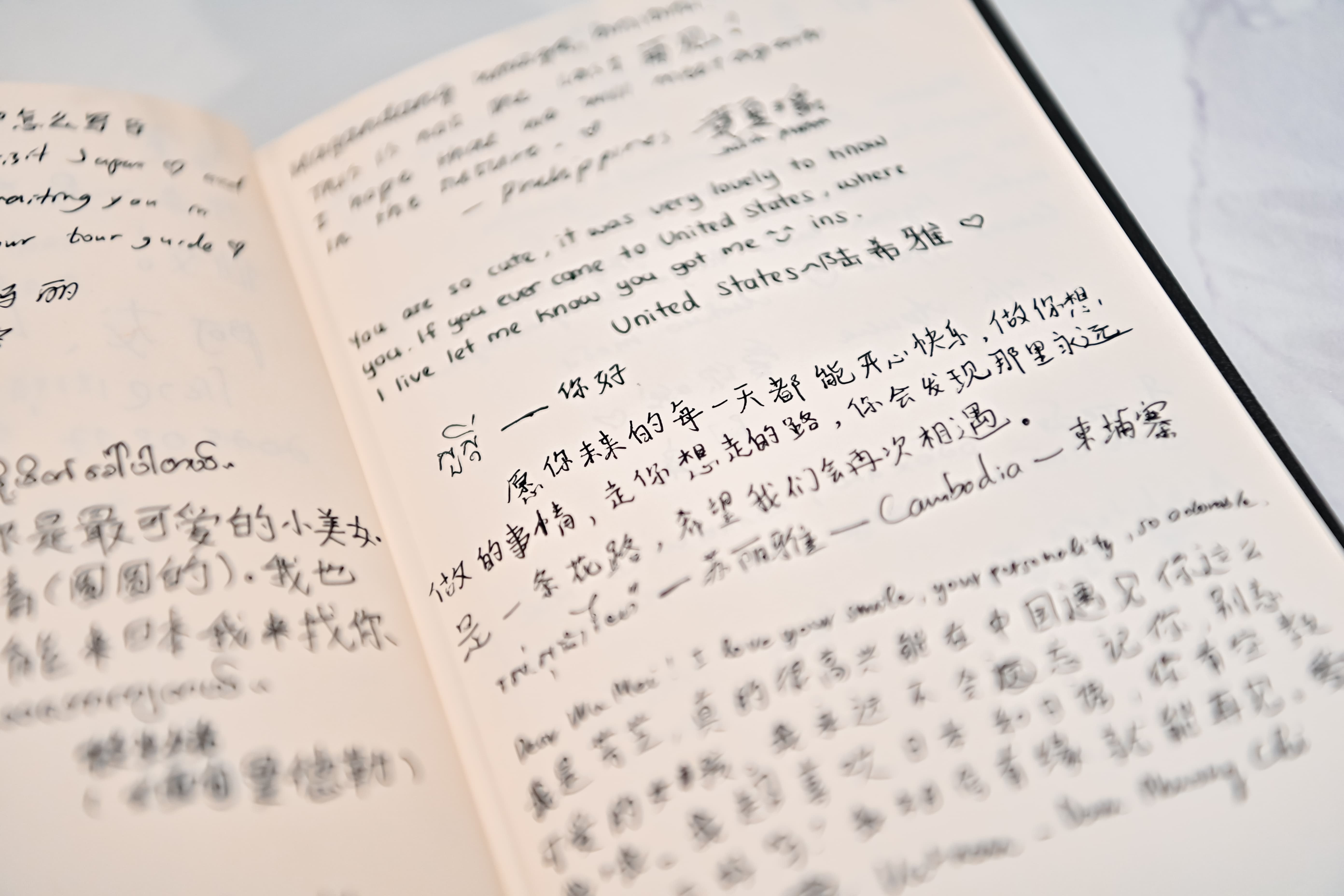 外国友人在笔记本上留下美好祝愿