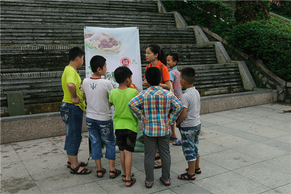 实践队员讲解青草药以及药膳知识,孩子们认真听讲